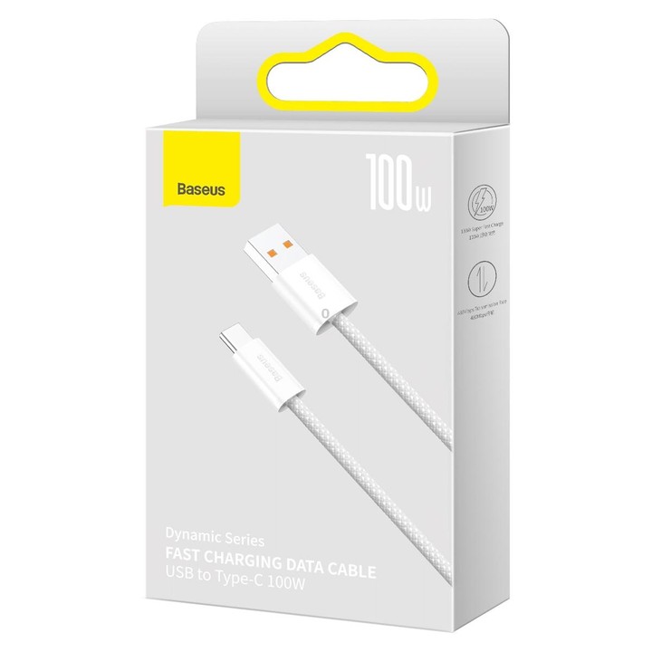 Baseus 100W USB to Type-C / USB-C Dynamic Series Fast Charging Data Cable, Length:1m(White)