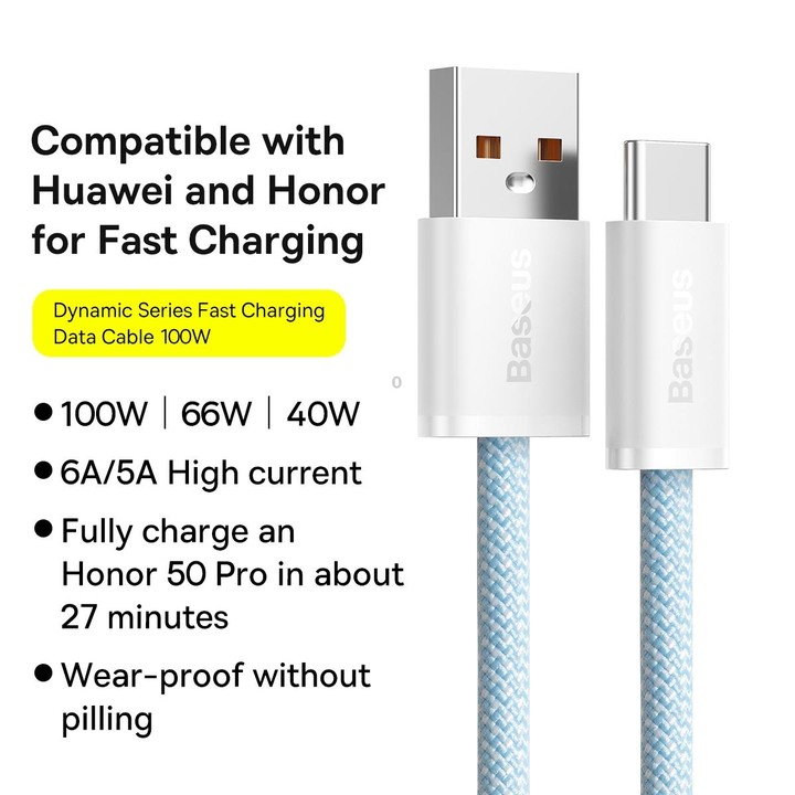Baseus 100W USB to Type-C / USB-C Dynamic Series Fast Charging Data Cable, Length:1m(Blue)