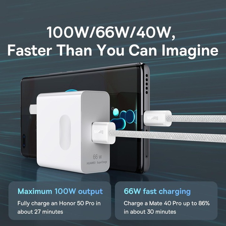 Baseus 100W USB to Type-C / USB-C Dynamic Series Fast Charging Data Cable, Length:2m(White)