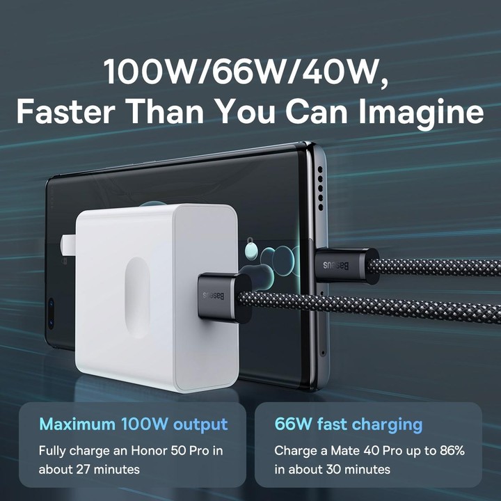Baseus 100W USB to Type-C / USB-C Dynamic Series Fast Charging Data Cable, Length:2m(Dark Grey Blue)