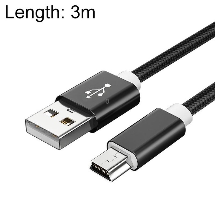 5 PCS Mini USB to USB A Woven Data / Charge Cable for MP3, Camera, Car DVR, Length:3m(Black)