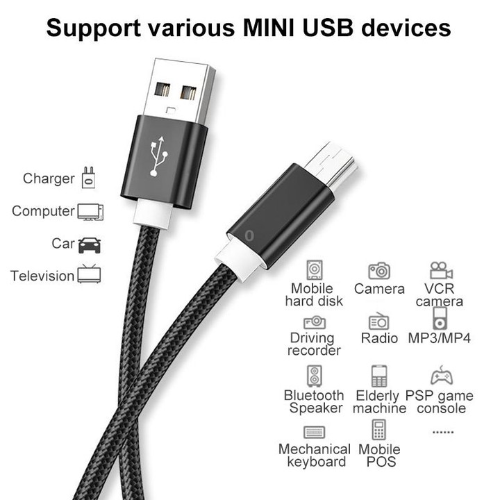 5 PCS Mini USB to USB A Woven Data / Charge Cable for MP3, Camera, Car DVR, Length:3m(Silver)