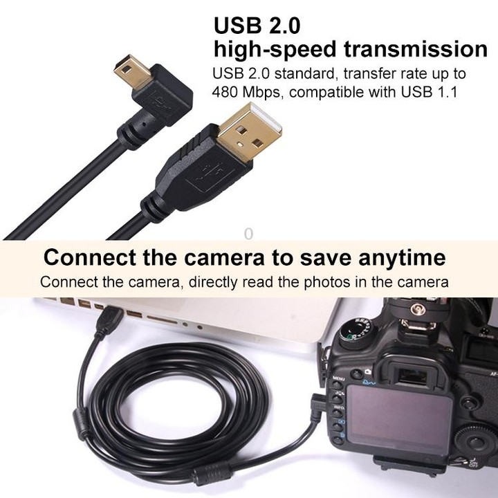 15m Elbow Mini 5 Pin to USB 2.0 Camera Extension Data Cable
