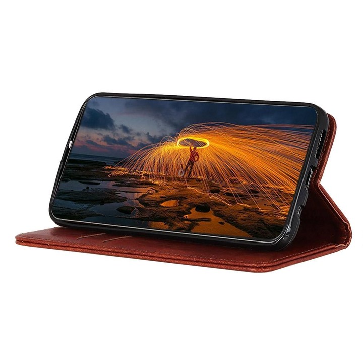 For Samsung Galaxy M53 5G Magnetic Crazy Horse Texture Horizontal Flip Leather Phone Case(Brown)