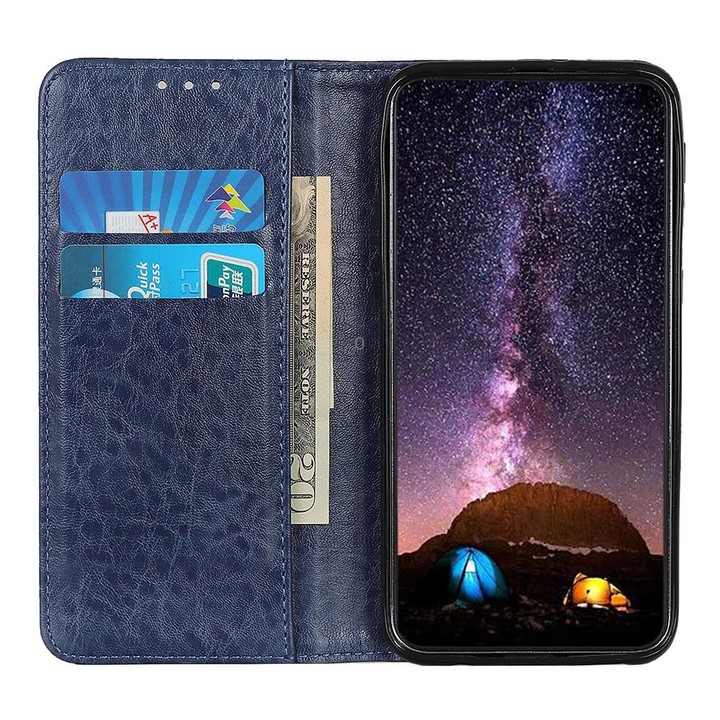 For Samsung Galaxy M53 5G Magnetic Crazy Horse Texture Horizontal Flip Leather Phone Case(Blue)