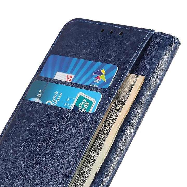 For Samsung Galaxy M53 5G Magnetic Crazy Horse Texture Horizontal Flip Leather Phone Case(Blue)