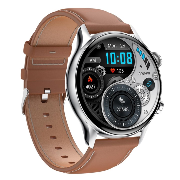 HK8Pro 1.36 inch AMOLED Screen Leather Strap Smart Watch, Support NFC Function / Blood Oxygen Monitoring(Silver)