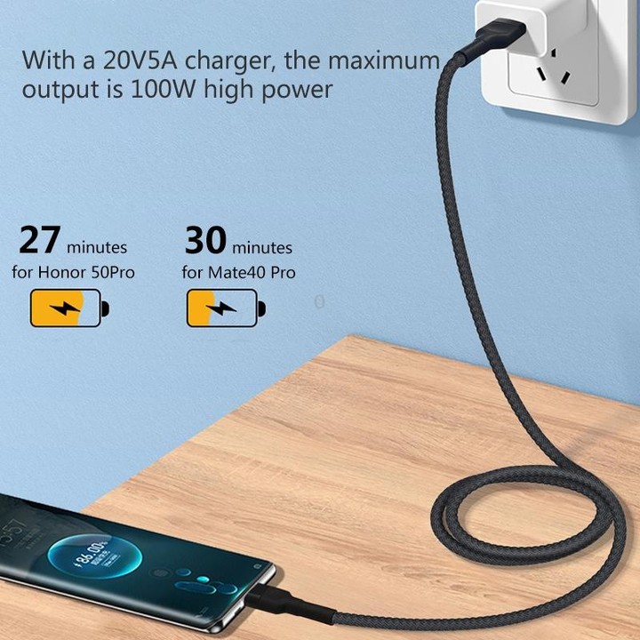 USB-C / Type-C 5A Beauty Tattoo USB Charging Cable,Cable Length: 1m(Black)