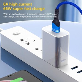 USB-C / Type-C 6A Woven Style USB Charging Cable, Cable Length: 1m(Blue)