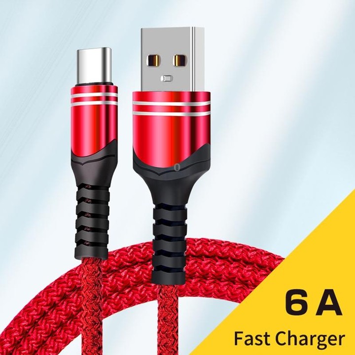 USB-C / Type-C 6A Woven Style USB Charging Cable, Cable Length: 1m(Red)