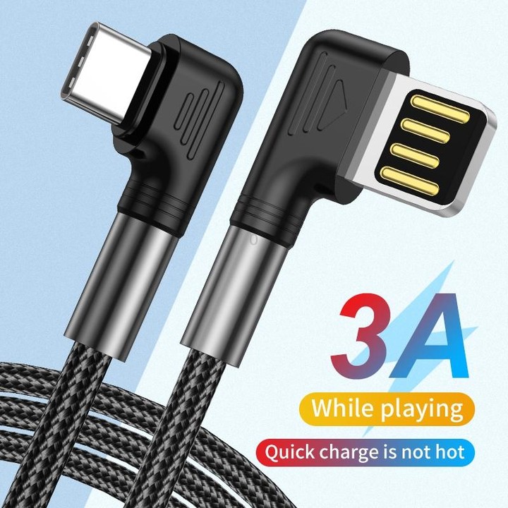 3A USB to USB-C/Type-C Double Elbow Charging Cable(0.5m)