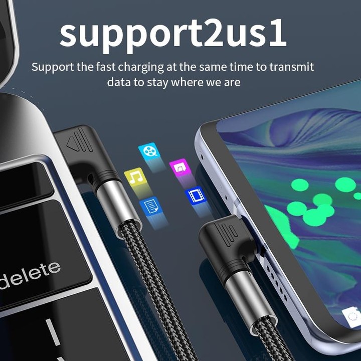 3A USB to USB-C/Type-C Double Elbow Charging Cable(0.5m)