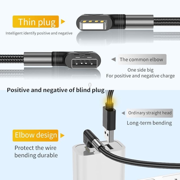 3A USB to USB-C/Type-C Double Elbow Charging Cable(0.5m)