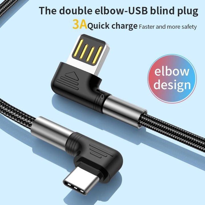 3A USB to USB-C/Type-C Double Elbow Charging Cable(1m)