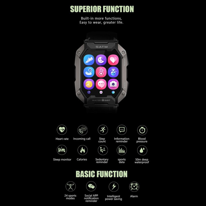 C20 1.71 inch TFT HD Screen Smart Watch, Support Heart Rate Monitoring/Blood Oxygen Monitoring(Green)