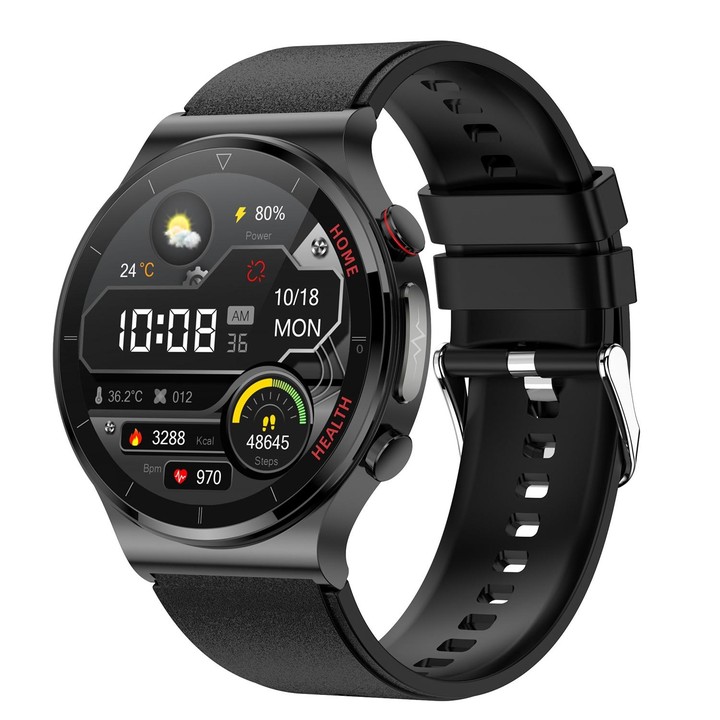 E300 1.32 Inch Screen TPU Watch Strap Smart Health Watch Supports Body Temperature Monitoring, ECG monitoring blood pressure(Bla