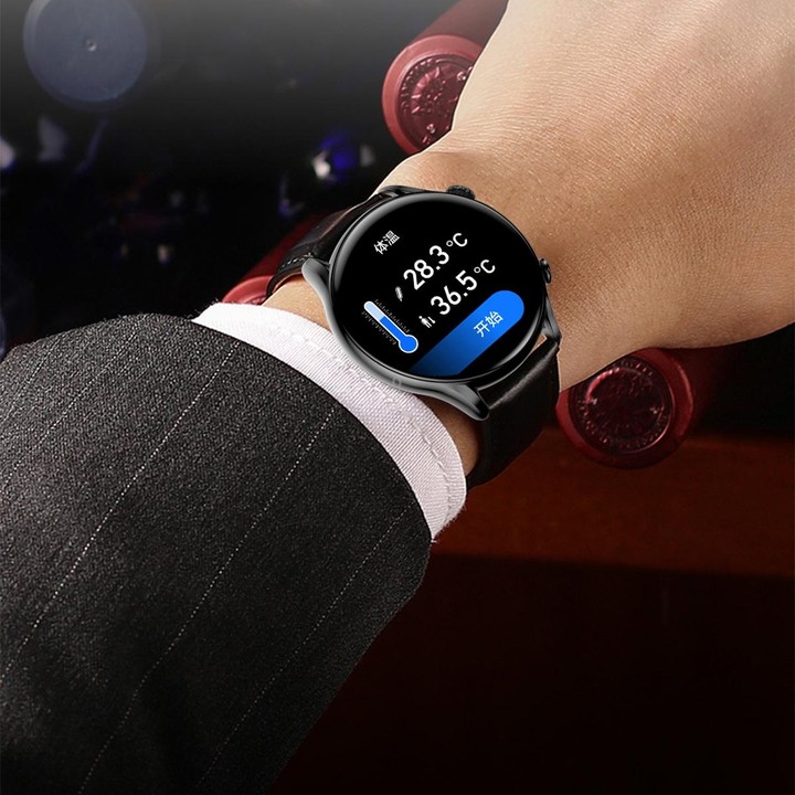 X5 1.32 Inch Round Screen Leather Strap Smart Health Watch Supports Body Temperature Monitoring, ECG Monitoring, Blood Pressure(