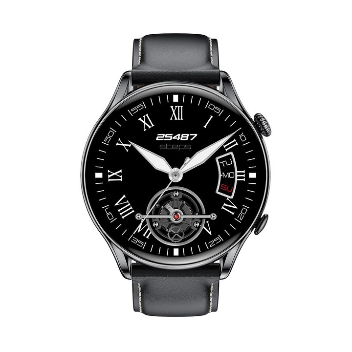 X5 1.32 Inch Round Screen Leather Strap Smart Health Watch Supports Body Temperature Monitoring, ECG Monitoring, Blood Pressure(