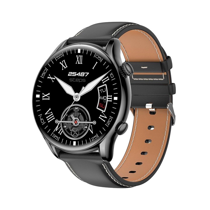 X5 1.32 Inch Round Screen Leather Strap Smart Health Watch Supports Body Temperature Monitoring, ECG Monitoring, Blood Pressure(