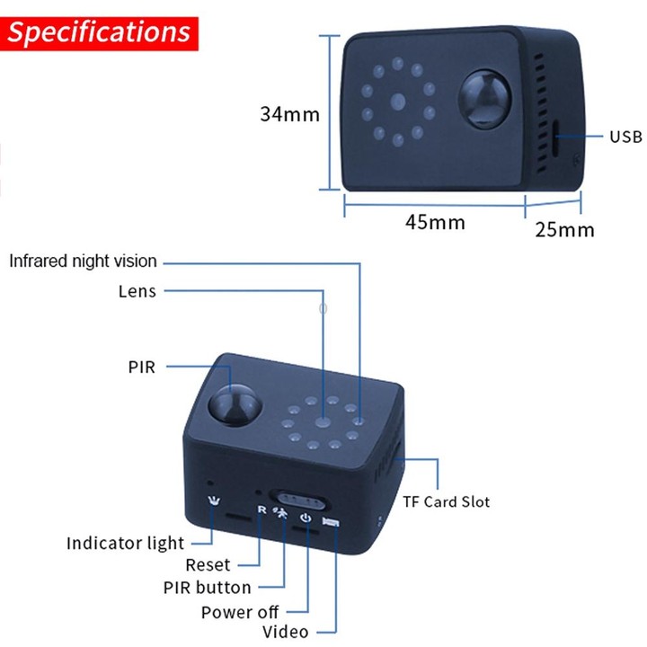 MD20 Mini 1080P HD Camcorder Night Vision PIR Motion Action Micro Camera(Black)