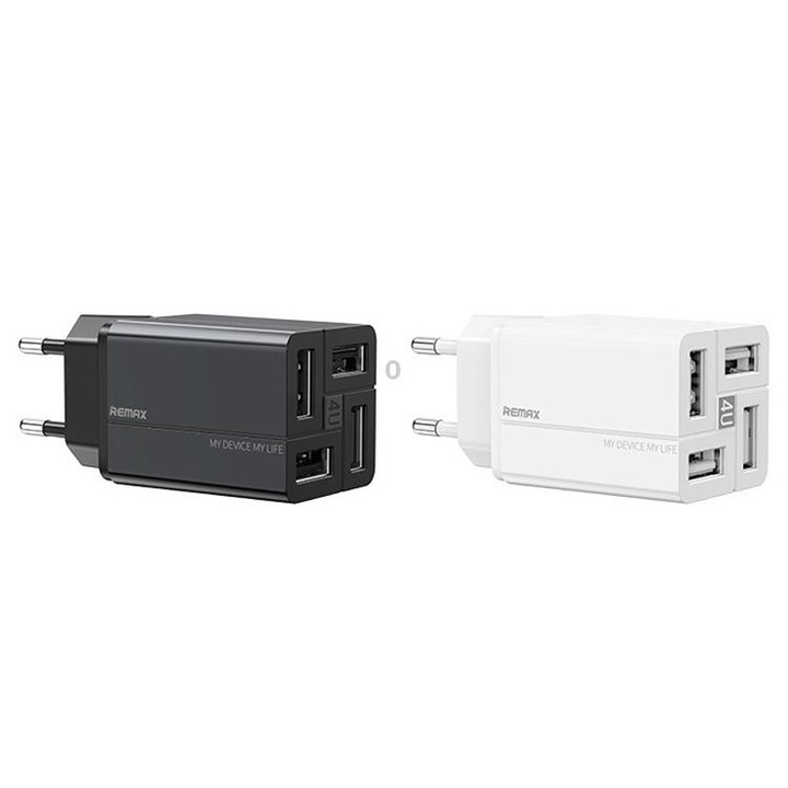REMAX RP-U43 3.4A 4 USB Port Fast Charger, Specification:EU Plug(Black)