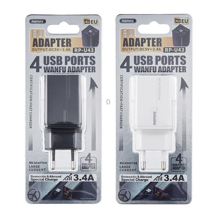 REMAX RP-U43 3.4A 4 USB Port Fast Charger, Specification:EU Plug(White)