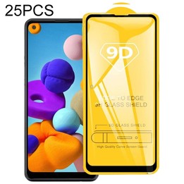 For Galaxy A21 25 PCS 9D Full Glue Full Screen Tempered Glass Film