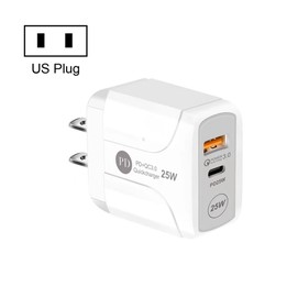 25W PD Type-C + QC3.0 USB Ports Travel Charger, Plug Type:US Plug(White)