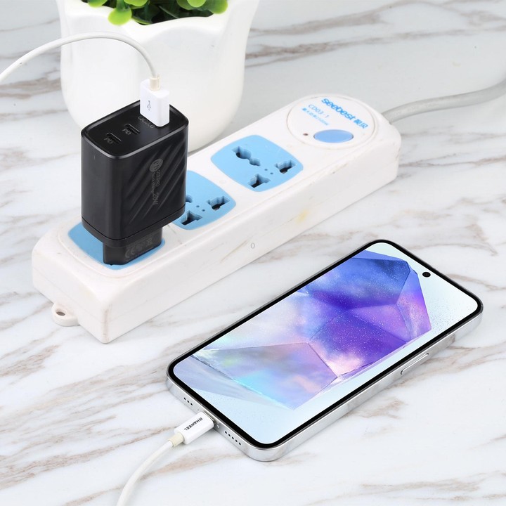 AR-892 3 in 1 QC3.0 PD20W USB + USB-C / Type-C Wall Travel Charger, Plug Type:EU Plug(Black)
