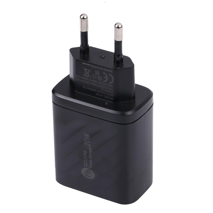 AR-892 3 in 1 QC3.0 PD20W USB + USB-C / Type-C Wall Travel Charger, Plug Type:EU Plug(Black)