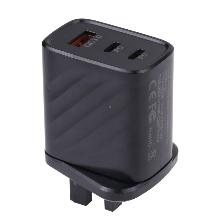 AR-892 3 in 1 QC3.0 PD20W USB + USB-C / Type-C Wall Travel Charger, Plug Type:UK Plug(Black)