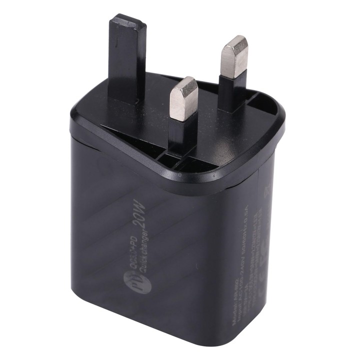 AR-892 3 in 1 QC3.0 PD20W USB + USB-C / Type-C Wall Travel Charger, Plug Type:UK Plug(Black)