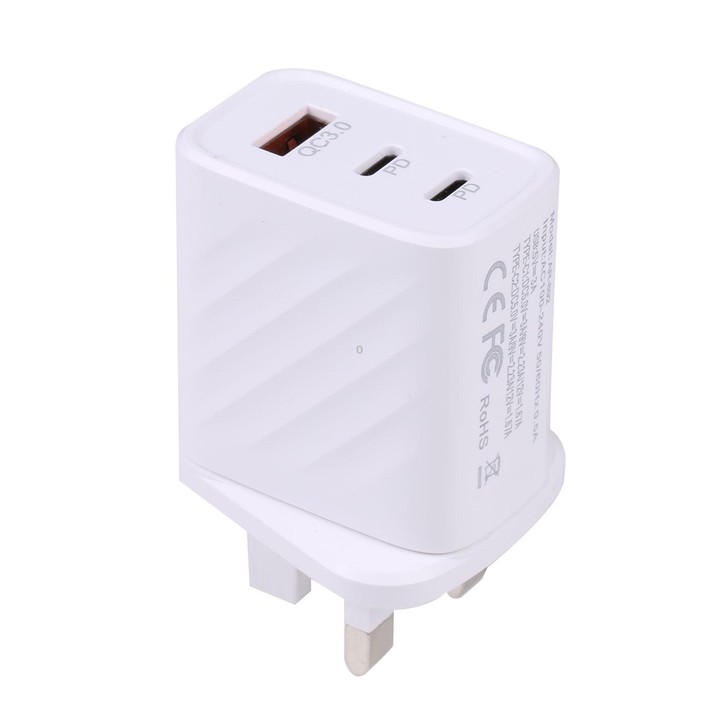 AR-892 3 in 1 QC3.0 PD20W USB + USB-C / Type-C Wall Travel Charger, Plug Type:UK Plug(White)