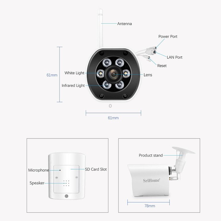 SriHome SH034 5.0MP Mini Dual 2.4 / 5G WiFi Outdoor IP66 Waterproof Video Surveillance Color Night Vision Security CCTV Cam, Plu