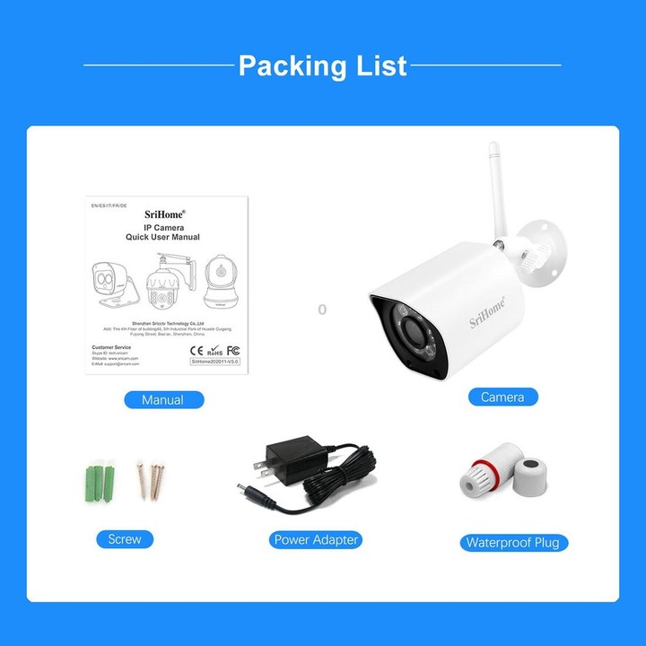 SriHome SH034 5.0MP Mini Dual 2.4 / 5G WiFi Outdoor IP66 Waterproof Video Surveillance Color Night Vision Security CCTV Cam, Plu