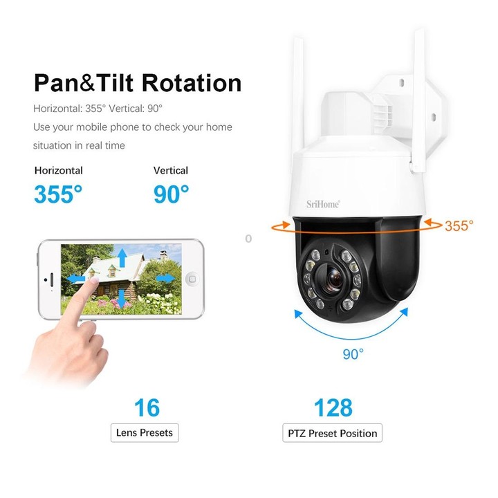 SriHome SH041 5.0MP 20X Optical Zoom 2.4G/5G WiFi IP66 Waterproof AI Auto Tracking H.265 Video Surveillance, Plug Type:UK Plug(W