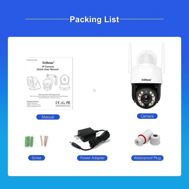 SriHome SH041 5.0MP 20X Optical Zoom 2.4G/5G WiFi IP66 Waterproof AI Auto Tracking H.265 Video Surveillance, Plug Type:AU Plug(W