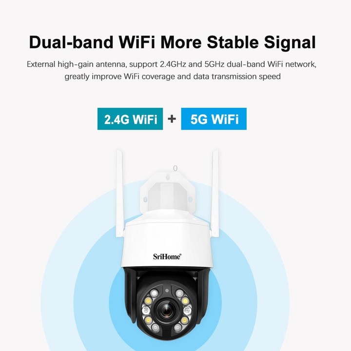 SriHome SH041 5.0MP 20X Optical Zoom 2.4G/5G WiFi IP66 Waterproof AI Auto Tracking H.265 Video Surveillance, Plug Type:AU Plug(W