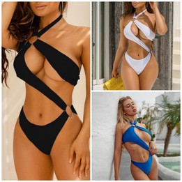 Solid Color One Piece Bikini Swimsuit, Size:XL(White)