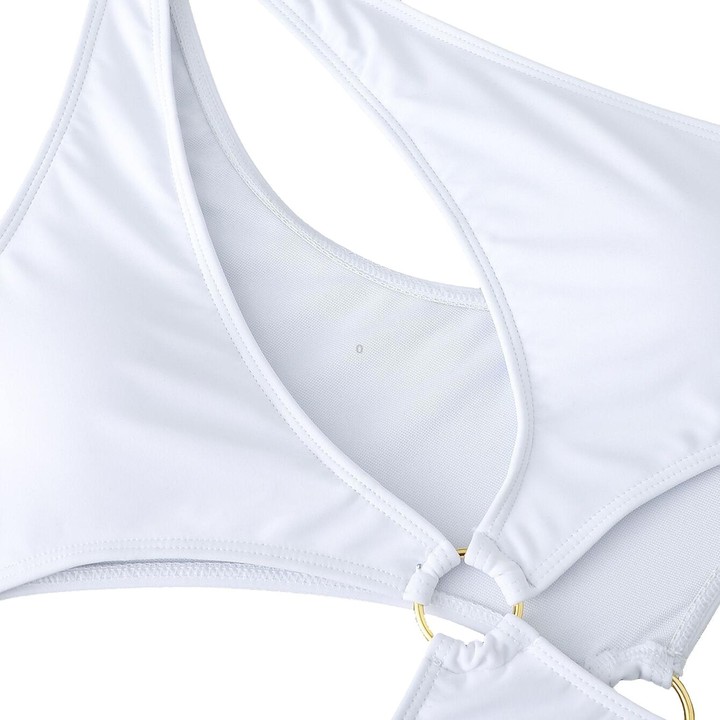 Solid Color One Piece Bikini Swimsuit, Size:S(White)