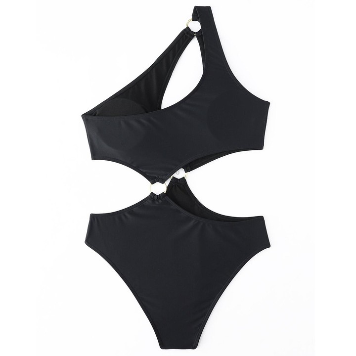 Solid Color One Piece Bikini Swimsuit, Size:S(Black)