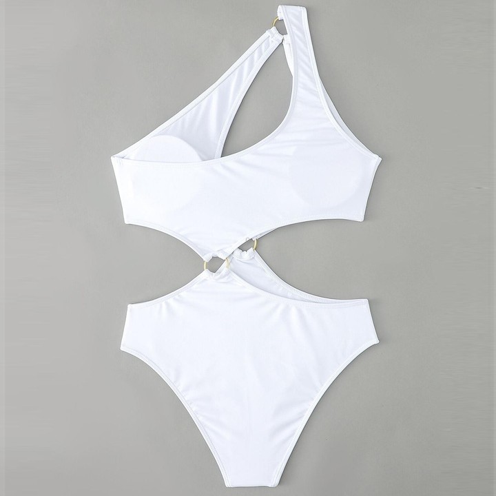 Solid Color One Piece Bikini Swimsuit, Size:M(White)