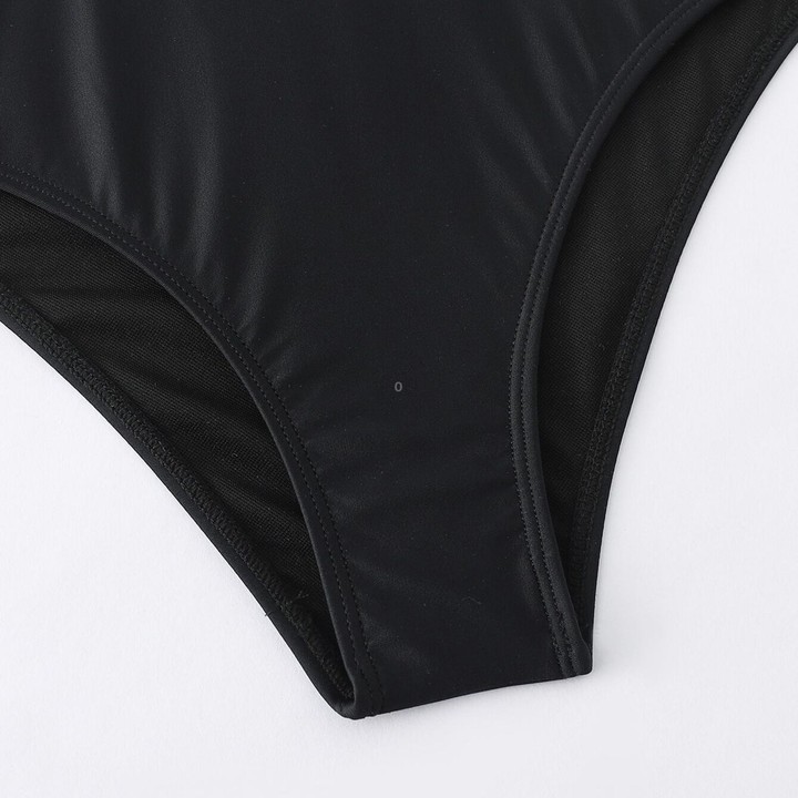 Solid Color One Piece Bikini Swimsuit, Size:L(Black)