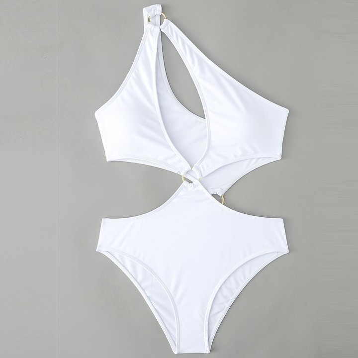 Solid Color One Piece Bikini Swimsuit, Size:XL(White)
