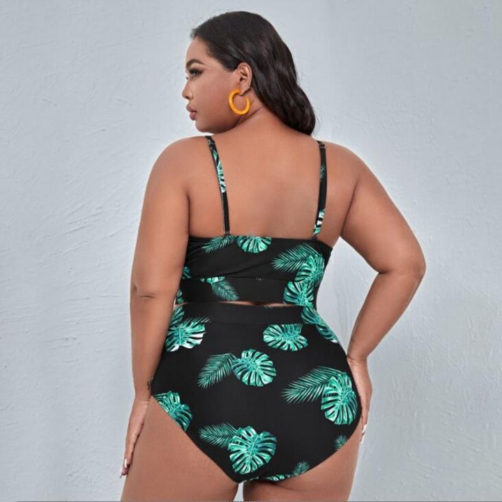 Sexy Plus Size Printed Split High Waist Bikini Swimsuit, Size:XXXL(As Show)