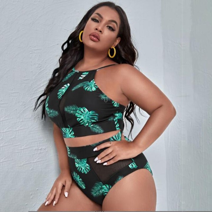 Sexy Plus Size Printed Split High Waist Bikini Swimsuit, Size:XXXL(As Show)