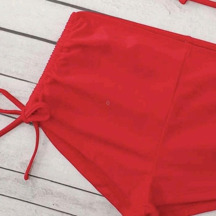 Sexy Laciness Pleated Split Bikini Swimsuit, Size:M(Red)