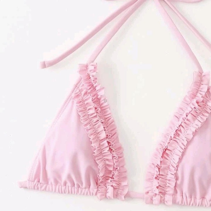 Sexy Laciness Pleated Split Bikini Swimsuit, Size:M(Pink)