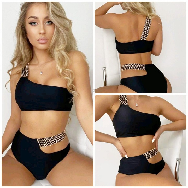 One Shoulder Strap Sexy High Waist Split Bikini Ladies Swimsuit, Size:M(As Show)