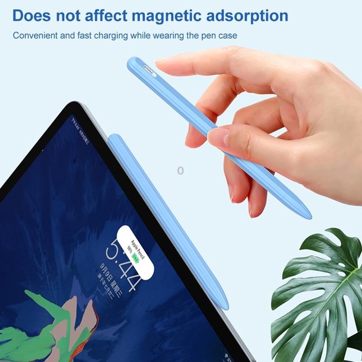 3 in 1 Striped Liquid Silicone Stylus Case with Two Tip Caps For Apple Pencil 1(Sky Blue)